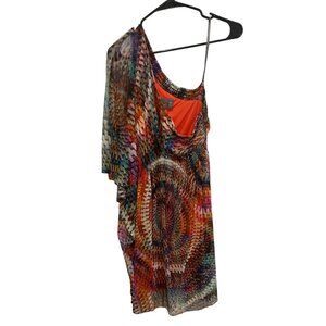 Muse One Shoulder Geometric Print Dress Multicolor Sz 12 Elastic Waist Eclectic